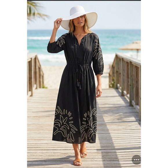 Ciebon Dresses & Skirts - Ciebon Cotton Maxi dress Women’s L Embroidered Boho Balloon Sleeve